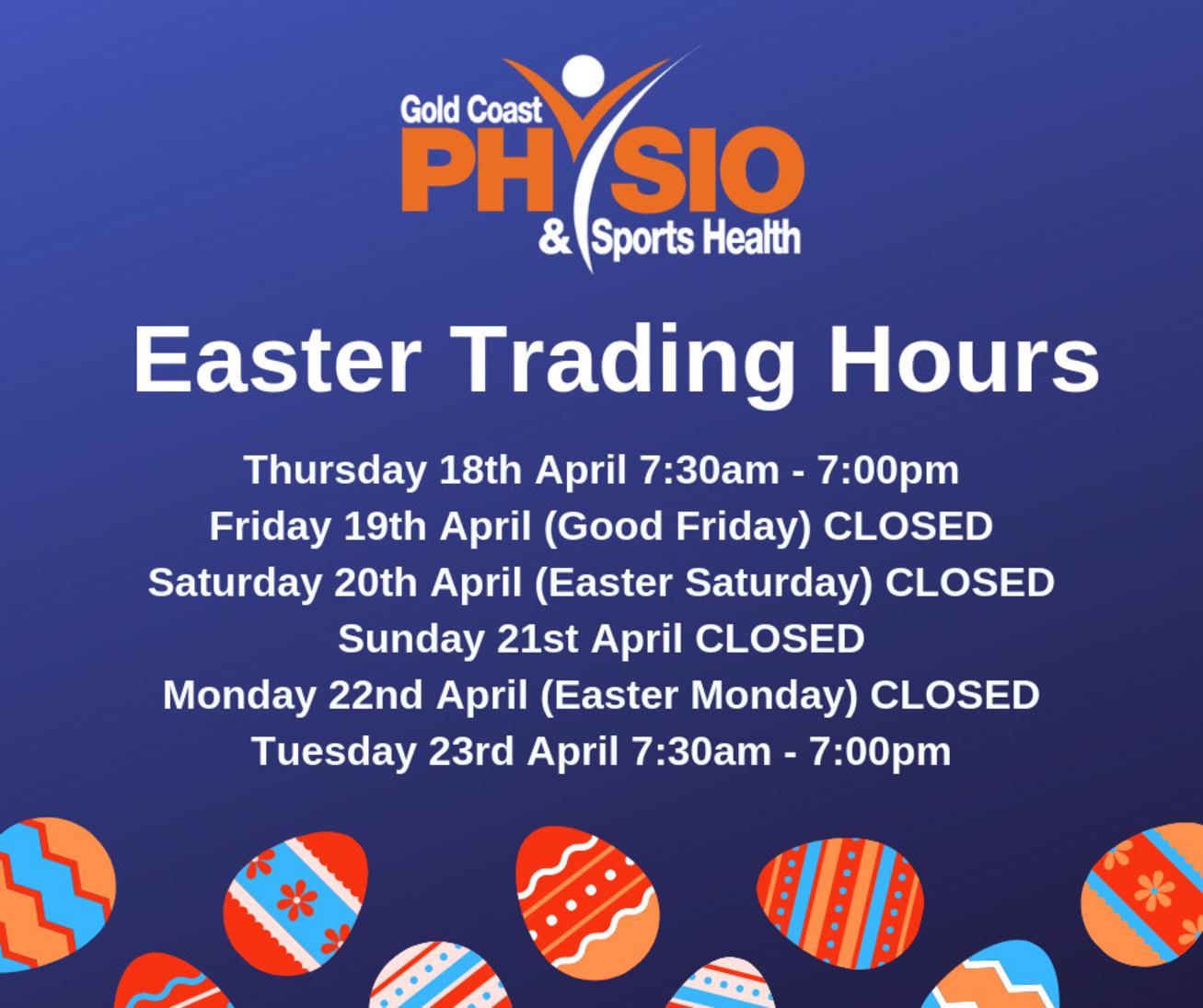 Easter Trading Hours Gold Coast Physio & Sports Health 2019 Sports