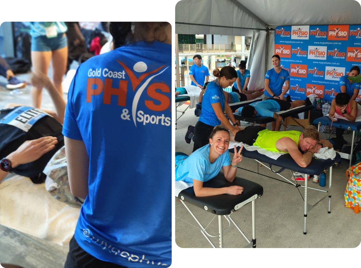 Massage therapists treating elite runners